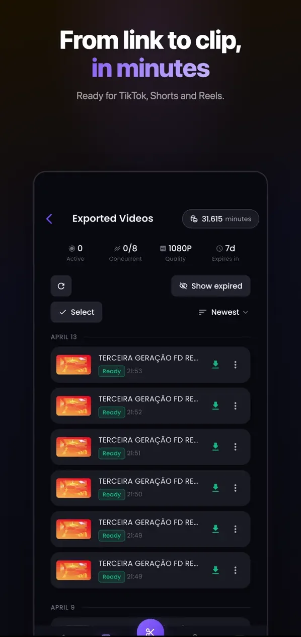 Gallery of exported clips ready to publish