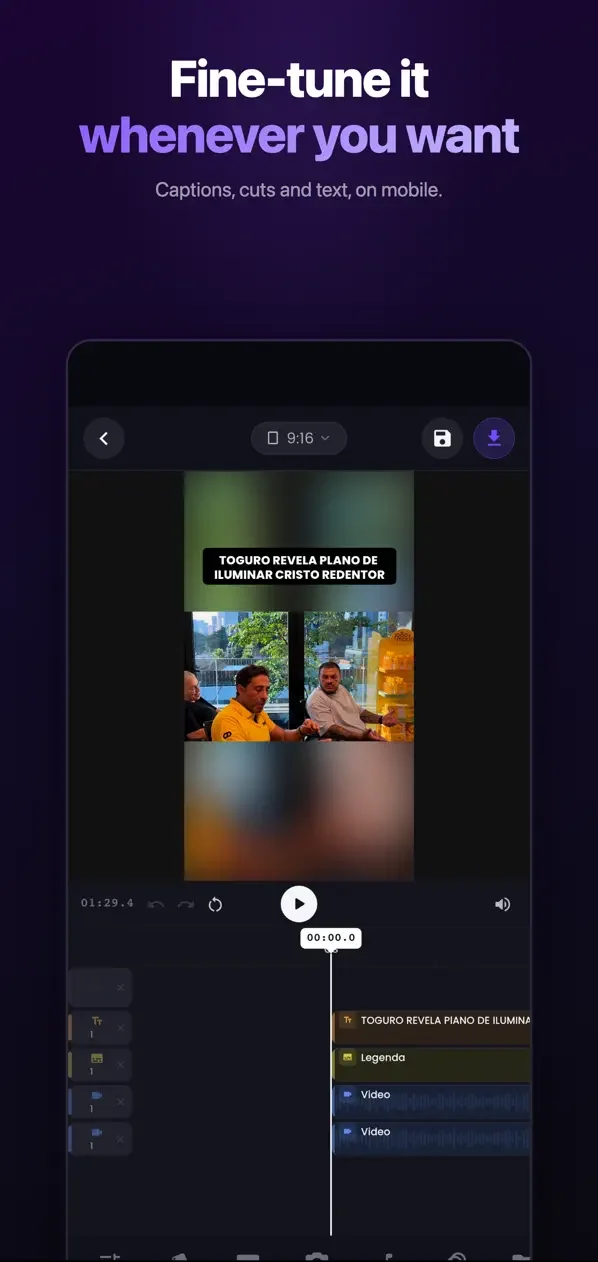 Mobile editor with cut and timeline controls