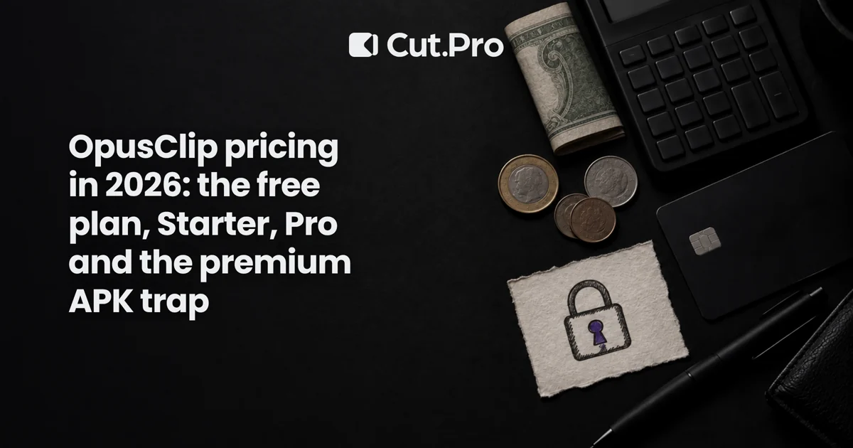 OpusClip pricing in 2026: the free plan, Starter, Pro and the premium APK trap