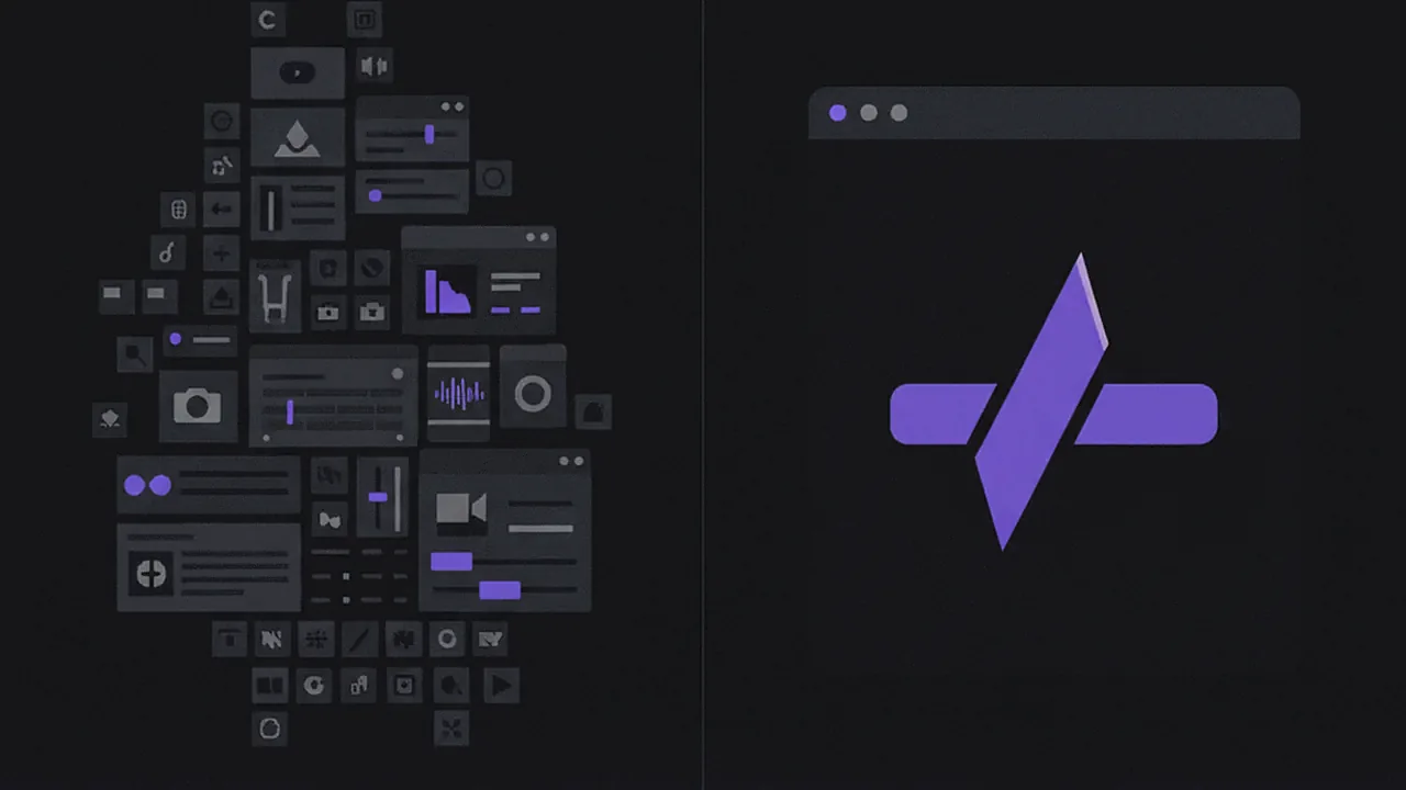 Illustration comparing a generalist video editor with a specialized clipping tool, focused on feature icons.