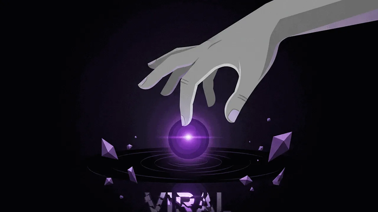 A hand tries to touch a glowing 'VIRAL' button that turns out to be an illusion, symbolizing that going viral isn't magic.