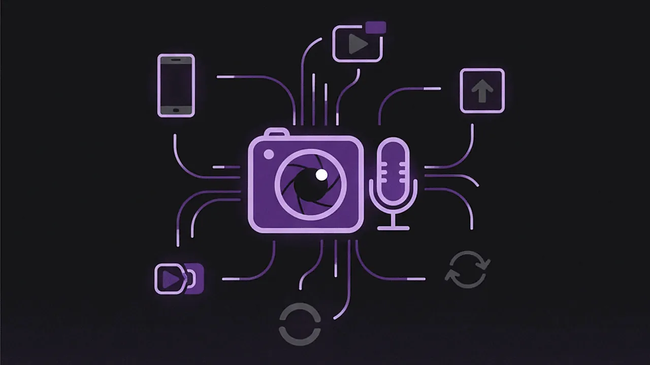 Workflow: a stream turning into multiple clips for social media.