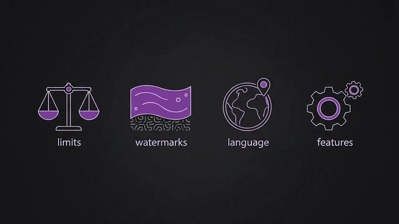 Abstract icons representing evaluation criteria for free AI tools.