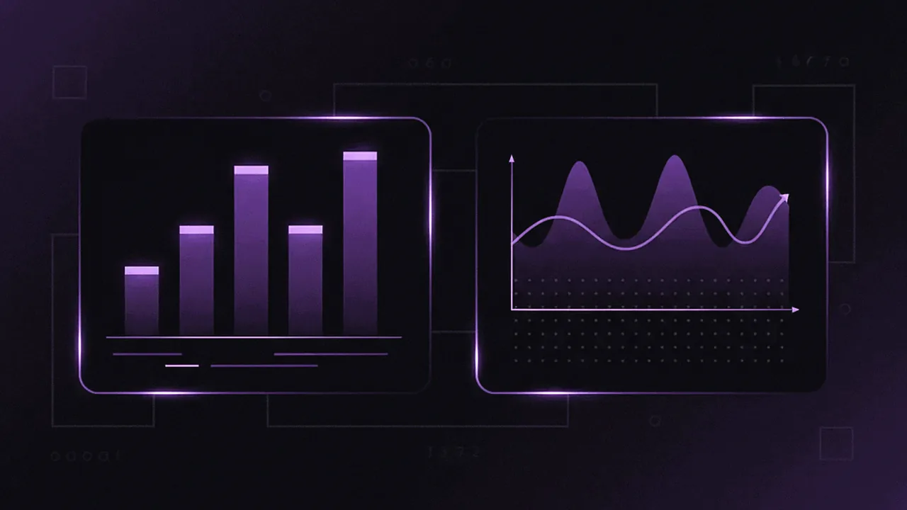 Two abstract digital panels comparing data and charts.