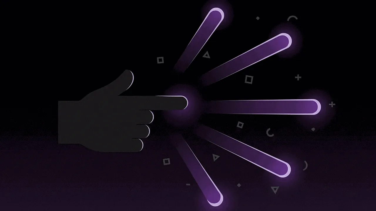 Abstract hand pointing to one of several choices.