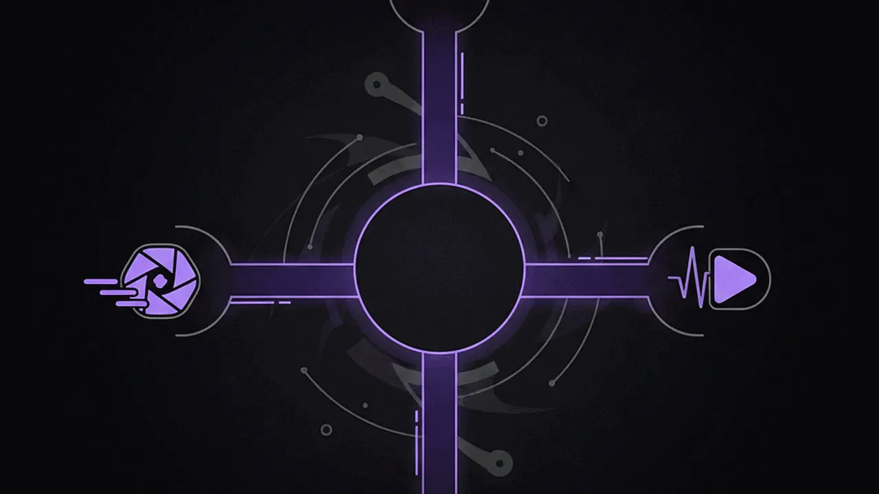 Paths splitting off with abstract tool icons, representing migration options.