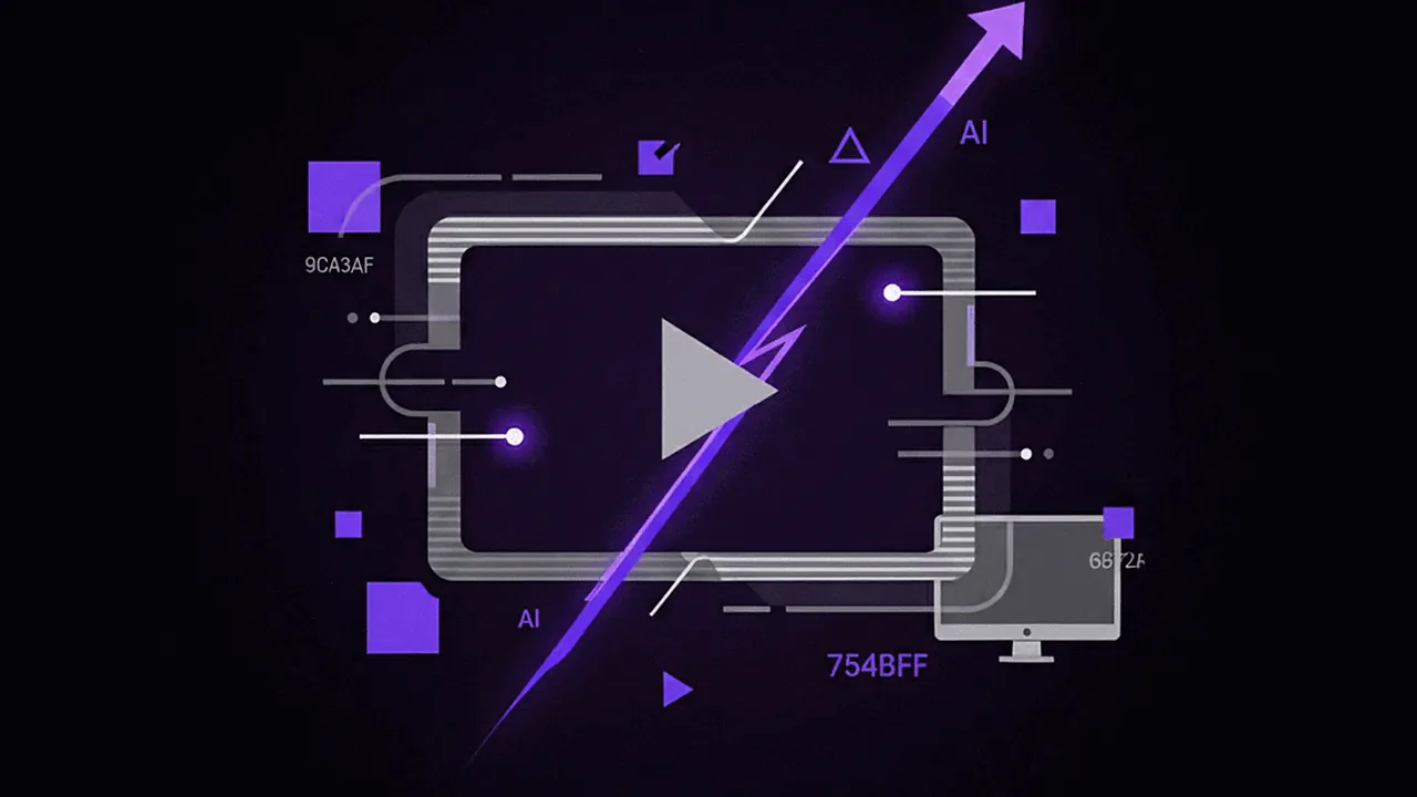 Futuristic visual representation of an AI video editing interface.