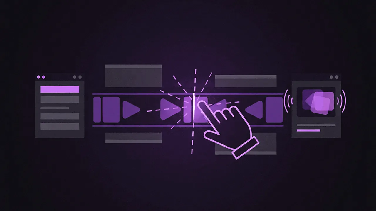 Minimalist video editor interface with a purple timeline, symbolizing the clipping workflow adjustment.